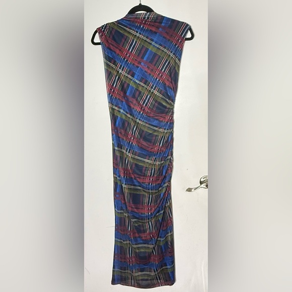 Betsey Johnson Plaid Midi Dress Sleeveless Ruched Bodycon Size M NWT - Picture 3 of 6